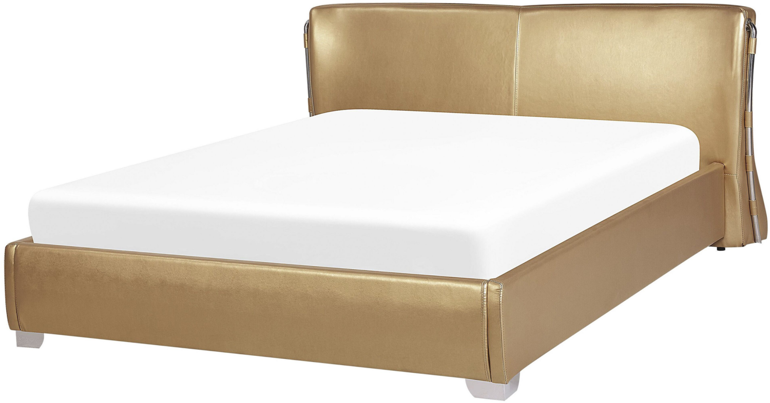 Lederbett gold Lattenrost 160 x 200 cm PARIS Bild 1