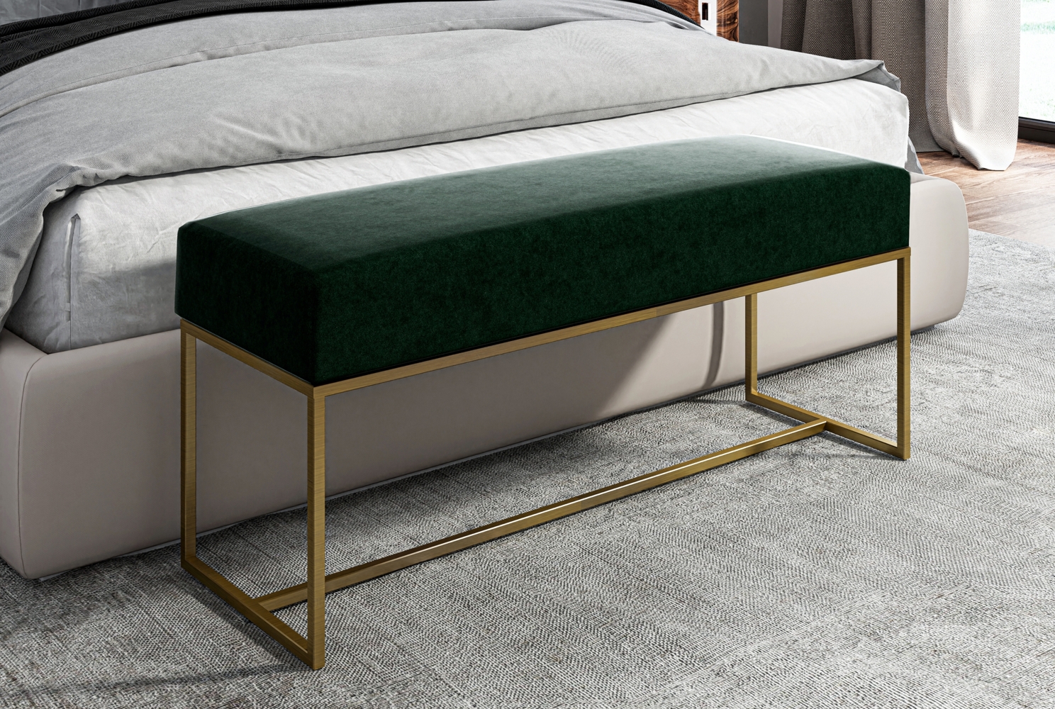 AX LIVING Sitzbank gepolstert Acciarolli 1 90cm – Flaschengrün Bild 1