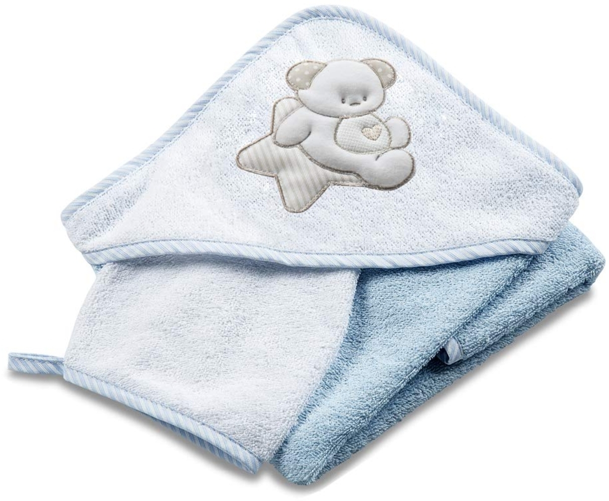 Italbaby Bademantel mit Kapuze aus Frottee, 75x75 cm, hellblau, 350 g Bild 1