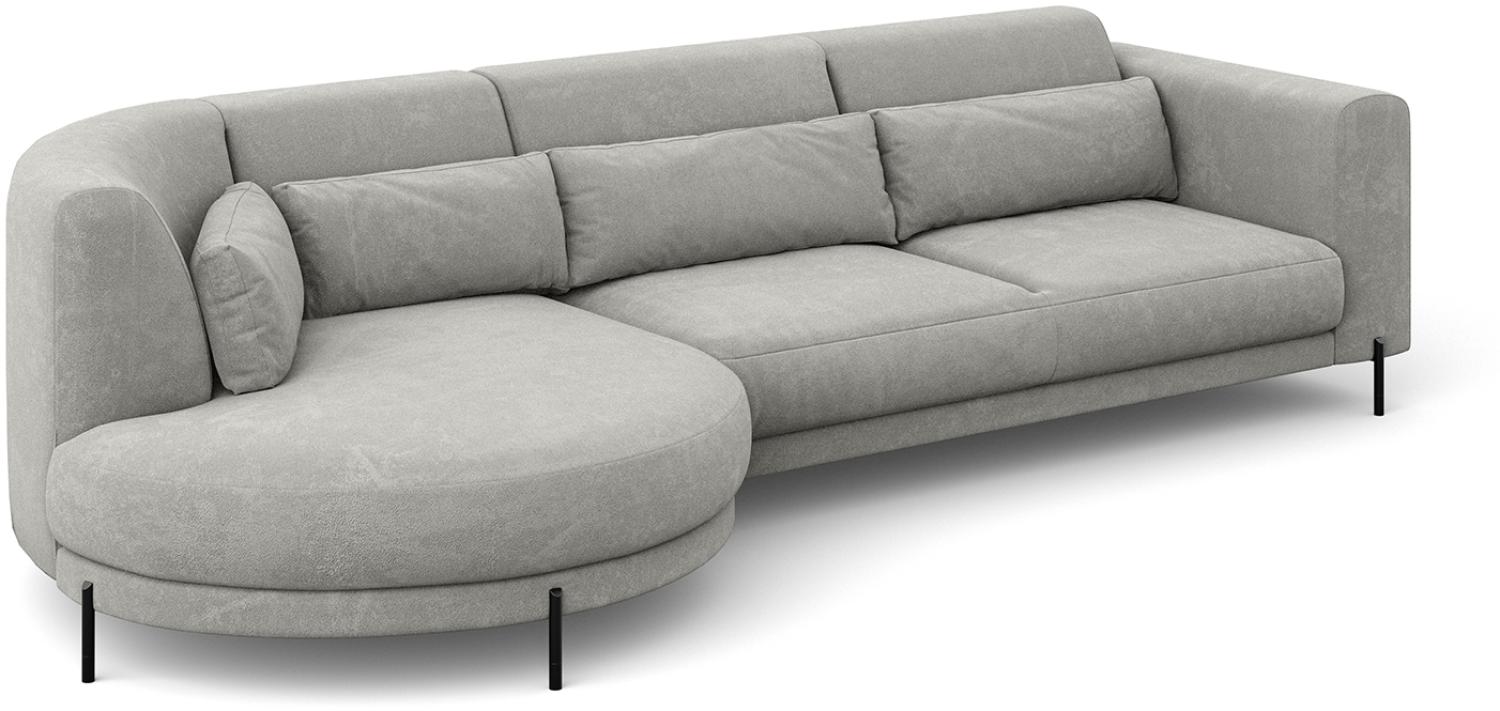 MEBLINI Ecksofa mit Kissen und Metallbeinen - Abgerundetes Sofa - Couch L-Form - Eckcouch - Wohnlandschaft - BOBBY - 319x159x89cm Links - Hellgrau Samt Bild 1