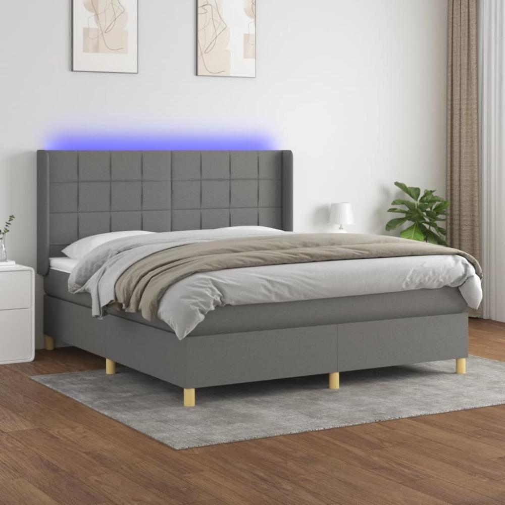 vidaXL Boxspringbett mit Matratze & LED Stoff Dunkelgrau 160 x 200 cm, Härtegrad: H2 [3138886] Bild 1