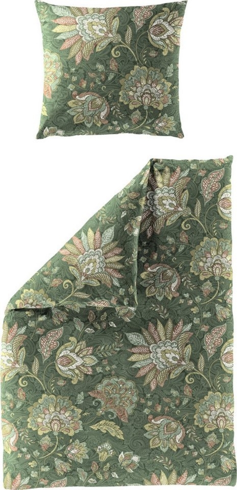 Bierbaum Biber Bettwäsche 155x220 Ornamente Blüte Paisley grün gelb 4144-30 Bild 1