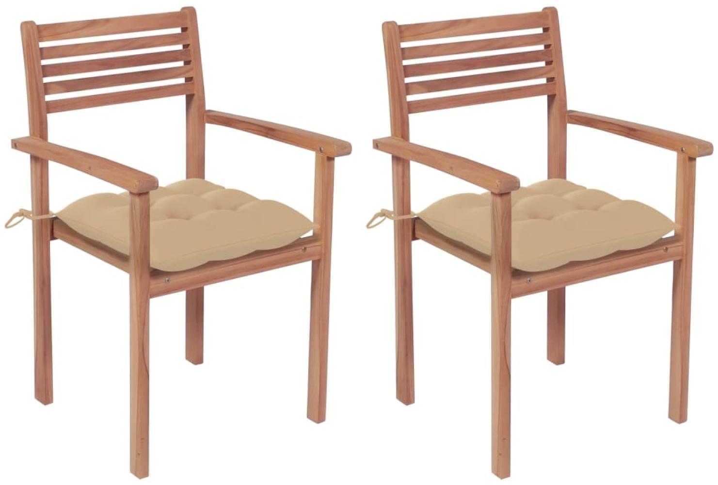 vidaXL Gartenstühle 2 Stk. mit Beige Kissen Massivholz Teak 3062280 Bild 1