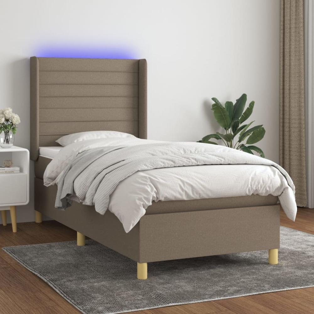 vidaXL Boxspringbett mit Matratze & LED Taupe 90x190 cm Stoff 3138921 Bild 1