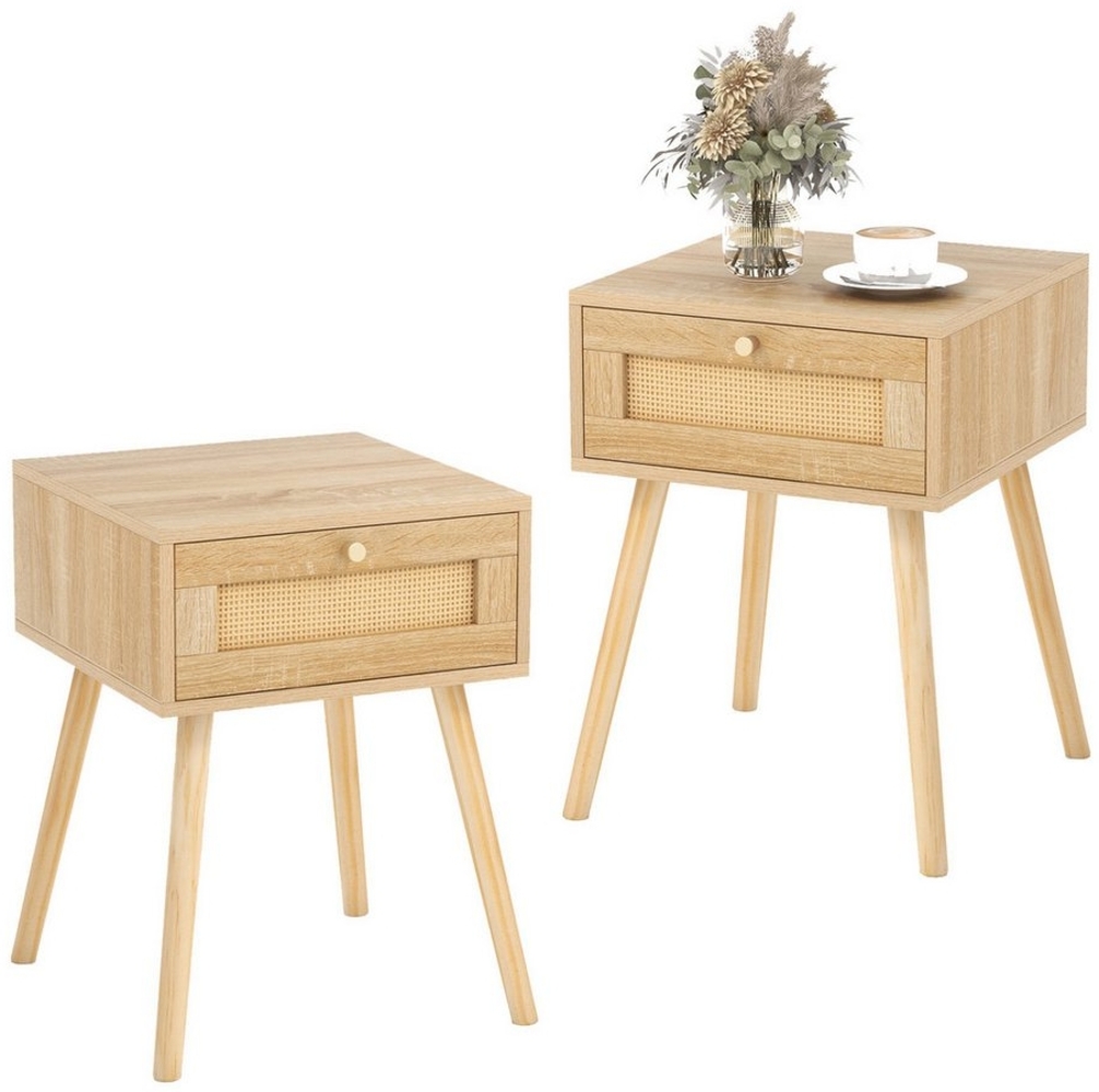 KOMFOTTEU Nachttisch (2-St), Beistelltisch mit Rattan-Design Bild 1