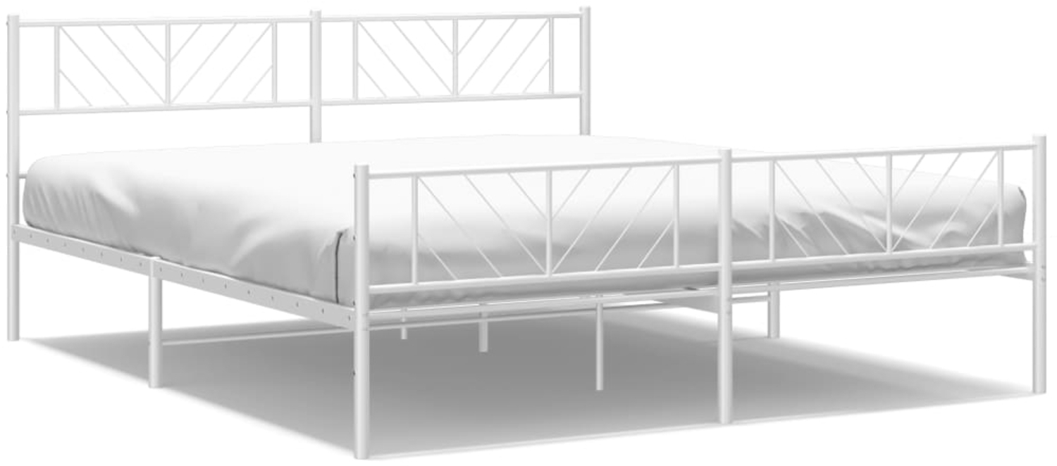 vidaXL Bettgestell mit Kopf- und Fußteil, Metall, Weiß, 193x203 cm Bild 1