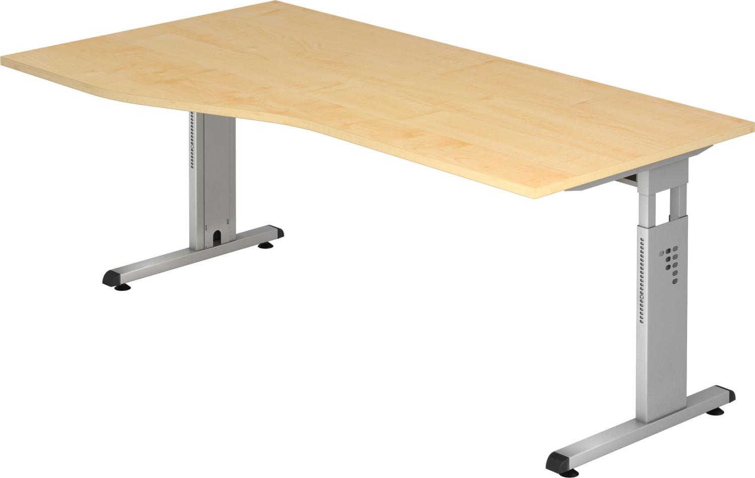 bümö höhenverstellbarer Schreibtisch O-Serie 180x100 cm in Ahorn, Gestell in Silber - großer PC Tisch für's Büro manuell höhenverstellbar, Computertisch verstellbar, OS-18-3-S Bild 1