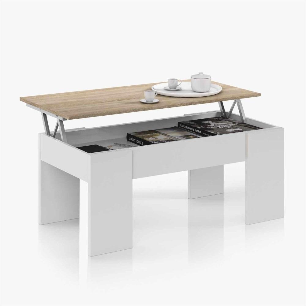 Habitdesign Raising Couchtisch, Wohn- oder Esstisch, LC-Modell, Ausführung in Artik White und kanadischer Eiche, Maße: 100 cm (Breite) x 50 cm (Tiefe) x 45-56 cm (Höhe) Bild 1