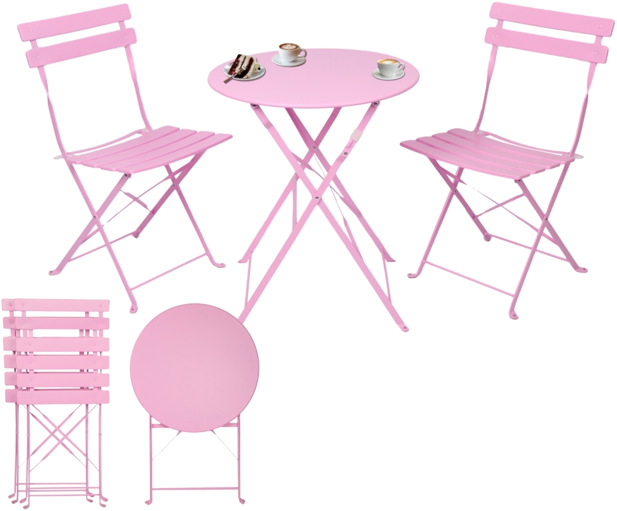 Albatros Bistroset 3-teilig Rosa – Bistrotisch mit 2 Stühlen – klappbare Stühle und Tisch aus robustem Metall – optimal als Balkonmöbel Set oder Gartenmöbel in modernem Design Bild 1