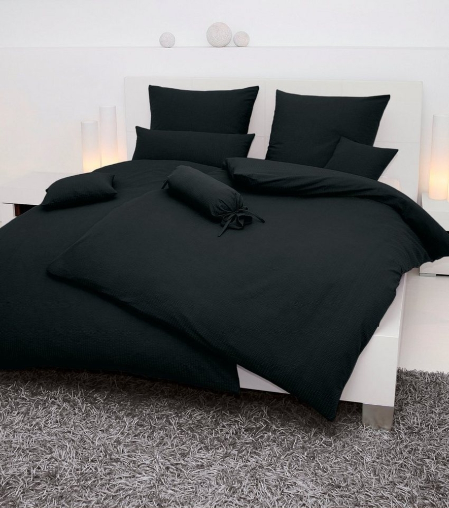 Hochwertige Janine Soft-Seersucker Bettwäsche PIANO | Verschiedene Grössen und Farben 200x200 / 2x 80x80 cm schwarz (98) Bild 1