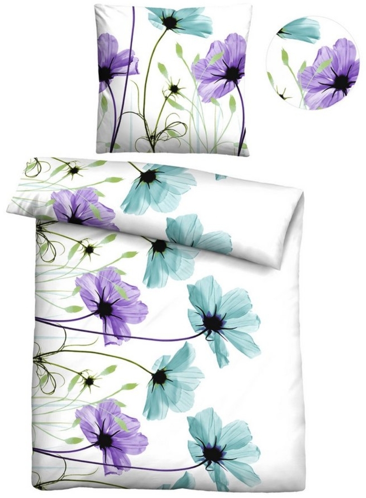 Traumhaft schlafen - Castell - Markenbettwäsche Mikrofaser Seersucker Bettwäsche 0260982 BLUME, viola, 1x 155x220 cm + 1x 80x80 cm Bild 1