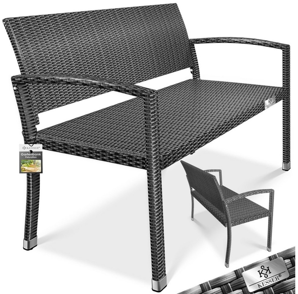 KESSER® Gartenbank Polyrattan 2-Sitzer Wetterfest | Rattan-Sitzbank UV-Beständig & bis 320kg belastbar | Balkon-Bank 125x62x90cm | Garten-Möbel mit ergonomischen Armlehnen | Für 2 Personen Anthrazit Bild 1