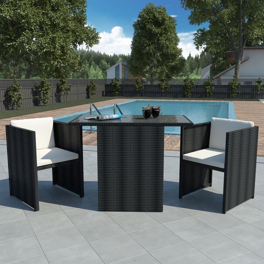 vidaXL 3-tlg. Bistro-Set mit Auflagen Poly Rattan Schwarz 42484 Bild 1