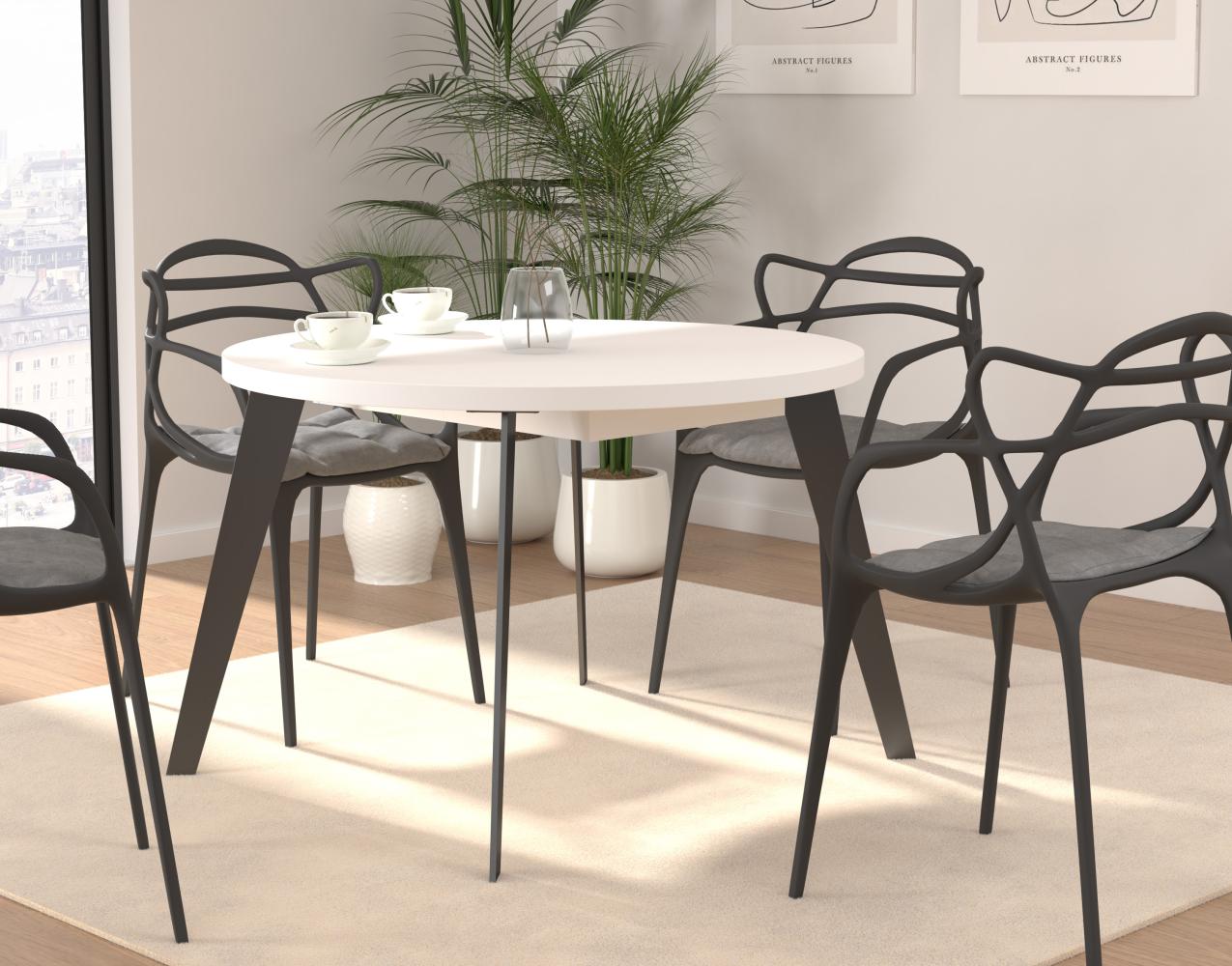 FORTE Tables Esstisch ausziehbar, Holzwerkstoff, Weiß, 110 x 74,5 x 110 cm Bild 1