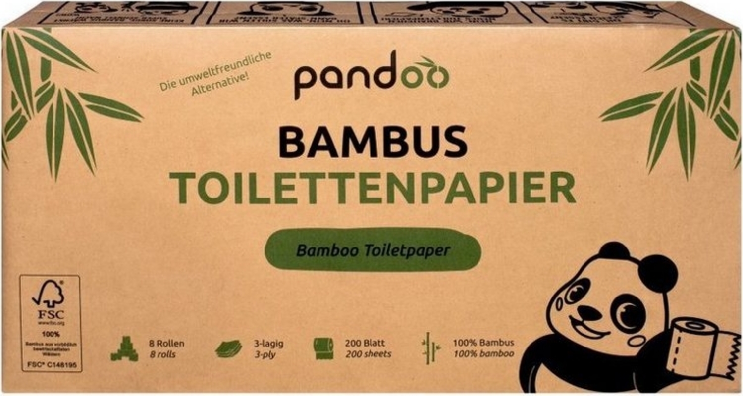 pandoo Toilettenpapier Bambus Toilettenpapier 3-lagig, 100% Bambus, Plastikfreie Verpackung (96-St) Bild 1