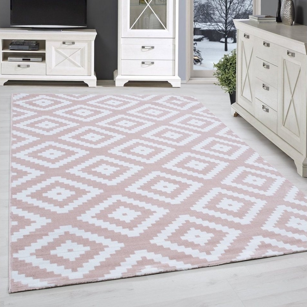 SIMPEX24 Designteppich Geometrisch Design, Läufer, Höhe: 6 mm, Modern Kurzflor Teppich Wohnzimmer Rauten Design Weiß Pflegeleicht Bild 1