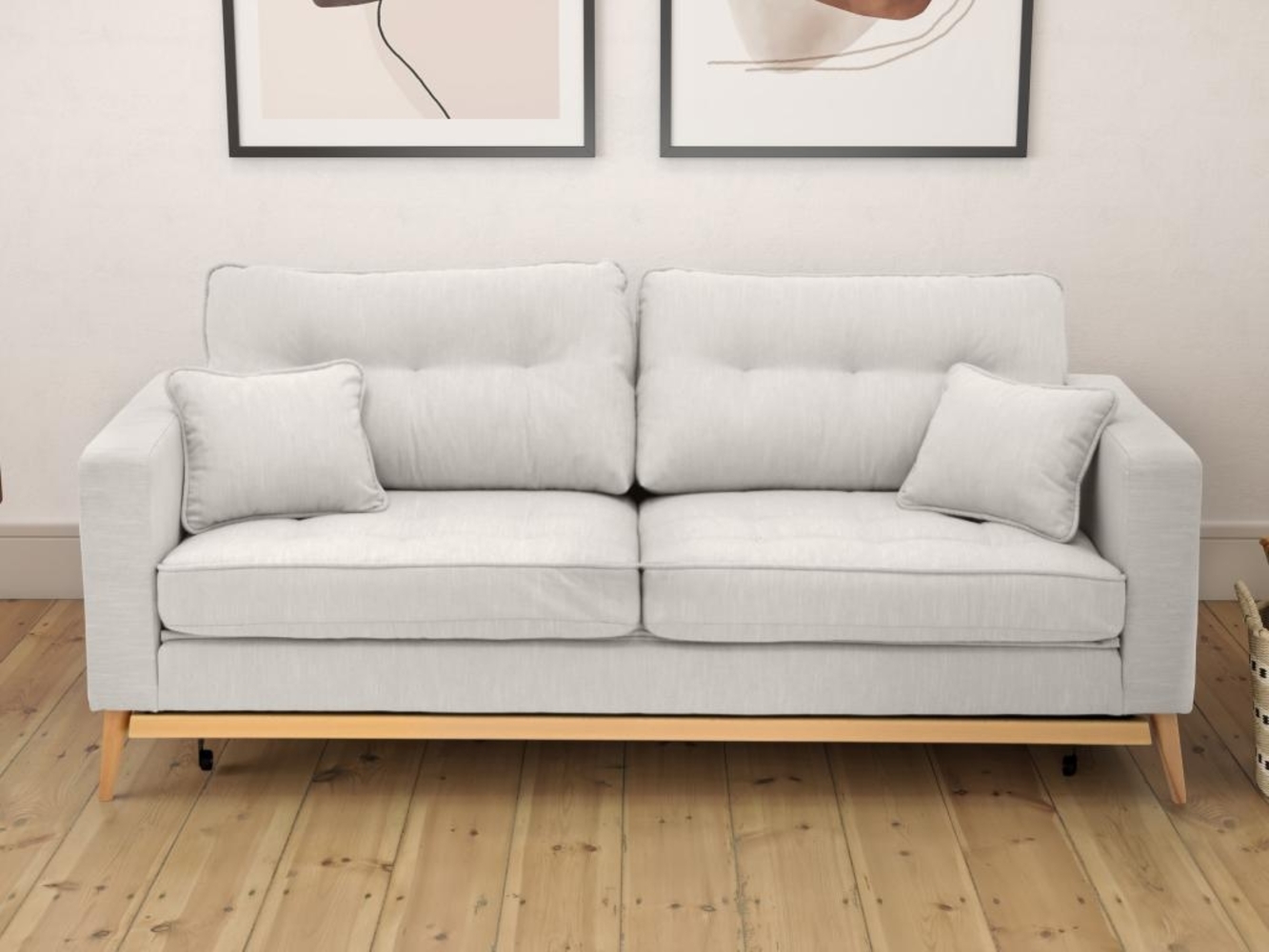 Vente-unique - Schlafsofa 3-Sitzer - Stoff - Cremefarben - KENZA Bild 1