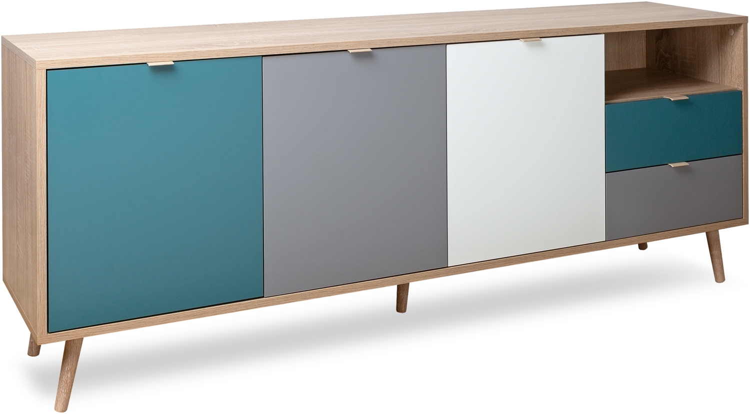 Finori Cuba 56 Sideboard, Dekor Sonoma Eiche / Tricolor | Sideboard für Wohnzimmer | Maß: B x H x T ca. 180 x 71 x 40 cm | Sideboard mit 3 Türen und 2 Schubkästen Bild 1