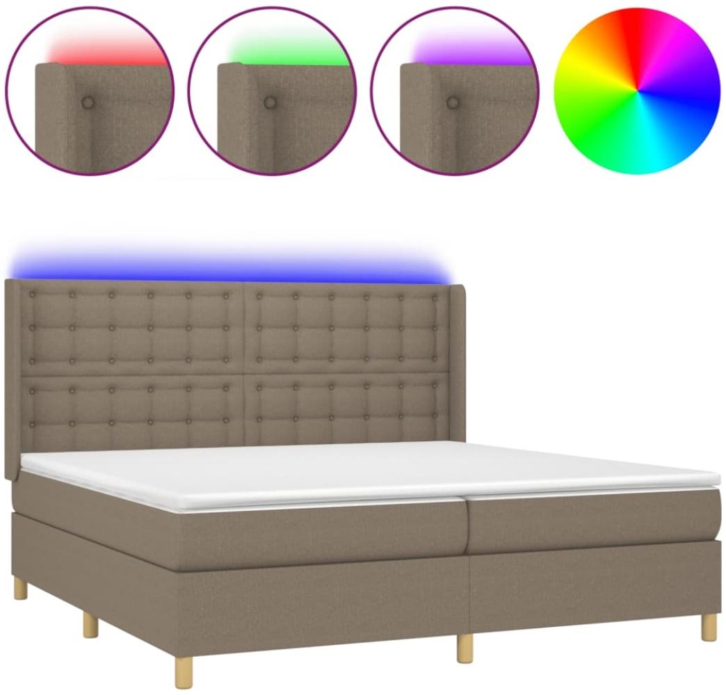 vidaXL Boxspringbett mit Matratze & LED Stoff Taupe 200x200 cm, Härtegrad: H2 [3139225] Bild 1