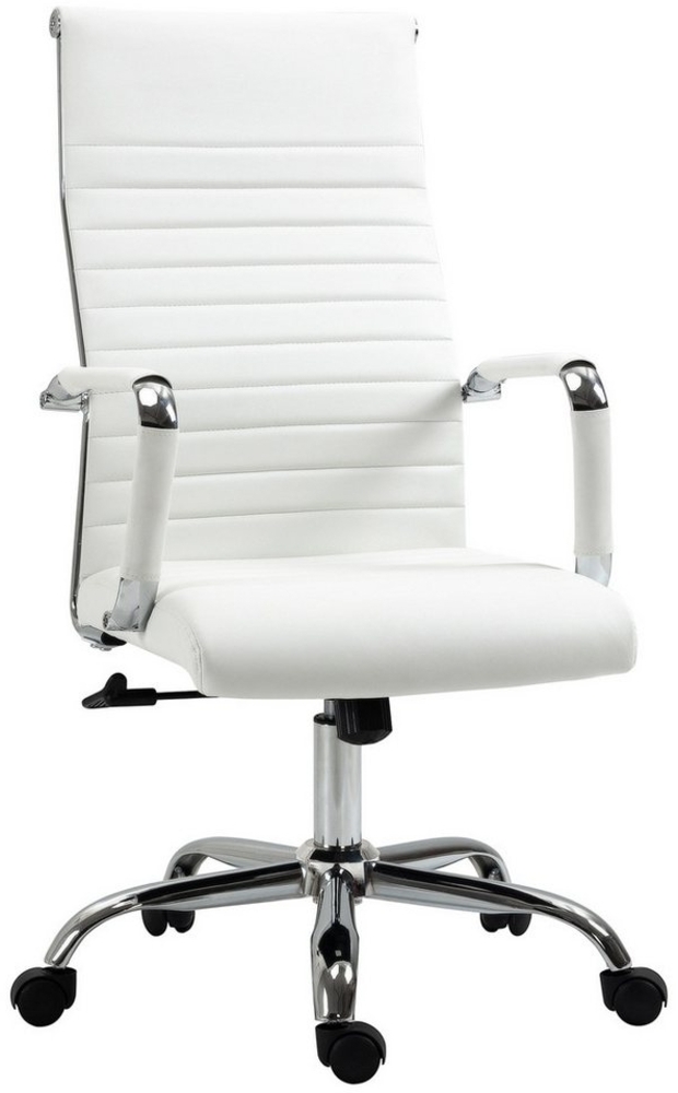 MC Star Bürostuhl mit Wippfunktion ergonomisch 360° Drehrollen Stahlfüße Kunstleder (Belastbarkeit 120 kg 54 x 62 x 104-114 cm Weiß) Bild 1