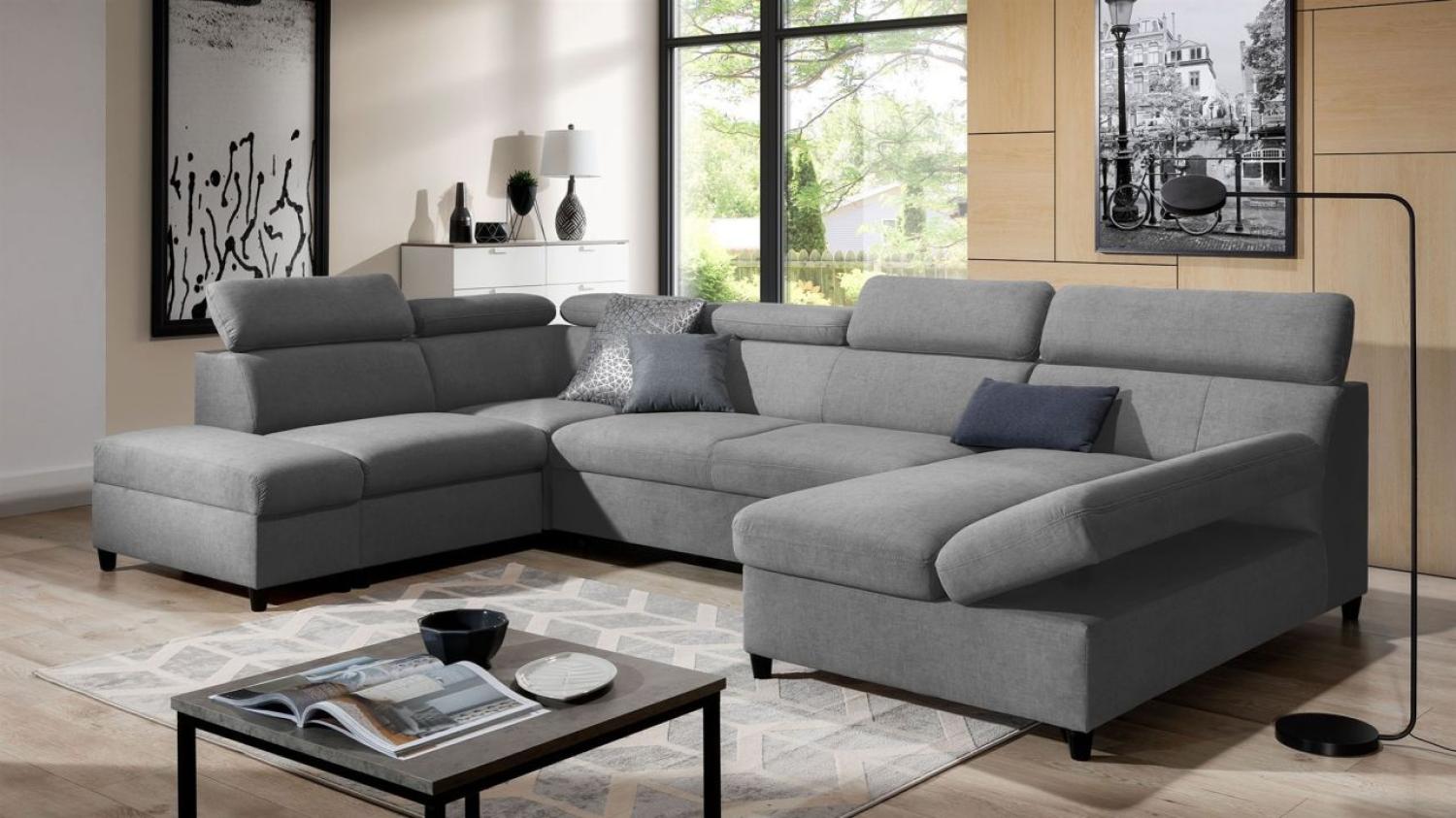 Wohnlandschaft Schlafsofa Sofa ANTON in Stoff Esito Grau Ottomane Rechts Bild 1