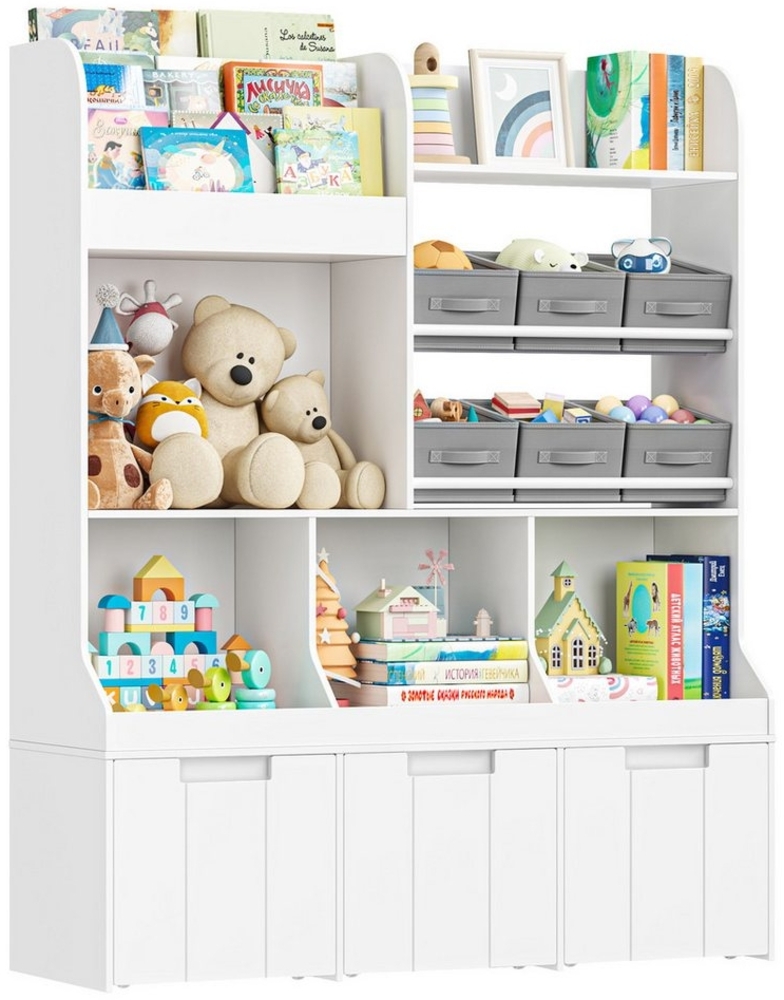 HOMECHO Spielzeugtruhe, Kinderregal mit 6 Stoffschubladen 4 Ablagefächern,Weiß Bild 1