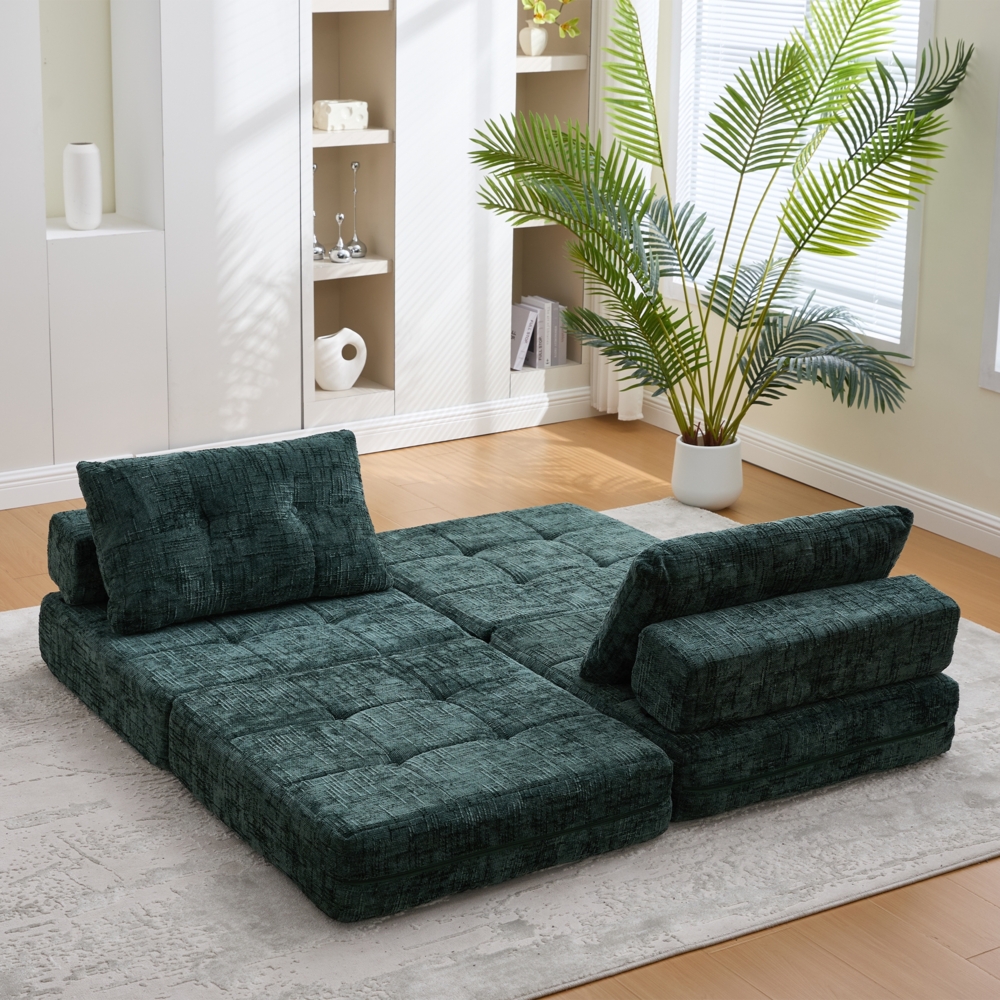 Klappsofa Bett mit Kopf- & Lendenkissen, multifunktionales Schlafsofa, 2-in-1 Faltsofa mit hochdichtem Schaumstoff,Smaragd Bild 1