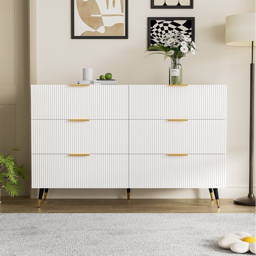 Merax Schubkastenkommode mit goldenen Griffe und Beine aus Metall, Sideboard mit sechs Schubladen,Kommode,Aufbewahrungsschrank Bild 1