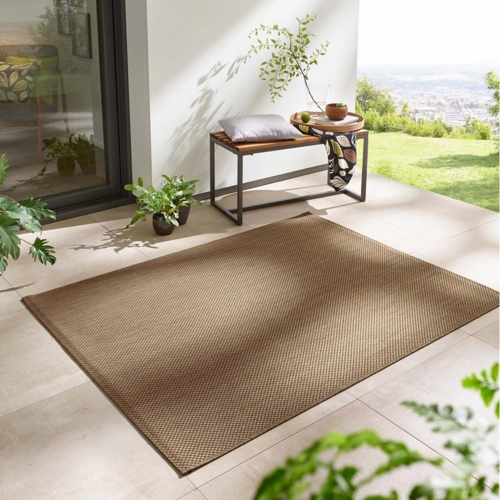 TaraCarpet Teppich Regina Teppich aus robustem Flachgewebe für In und Outdoor, rechteckig, Höhe: 7 mm, Küche Wohnzimmer Terrasse Garten Balkon uni braun 240x340 Bild 1