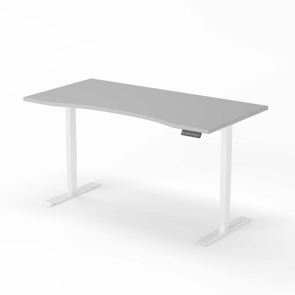 elektrisch höhenverstellbarer Schreibtisch CURVED 180 x 90 cm - Gestell Weiss, Platte Grau Bild 1