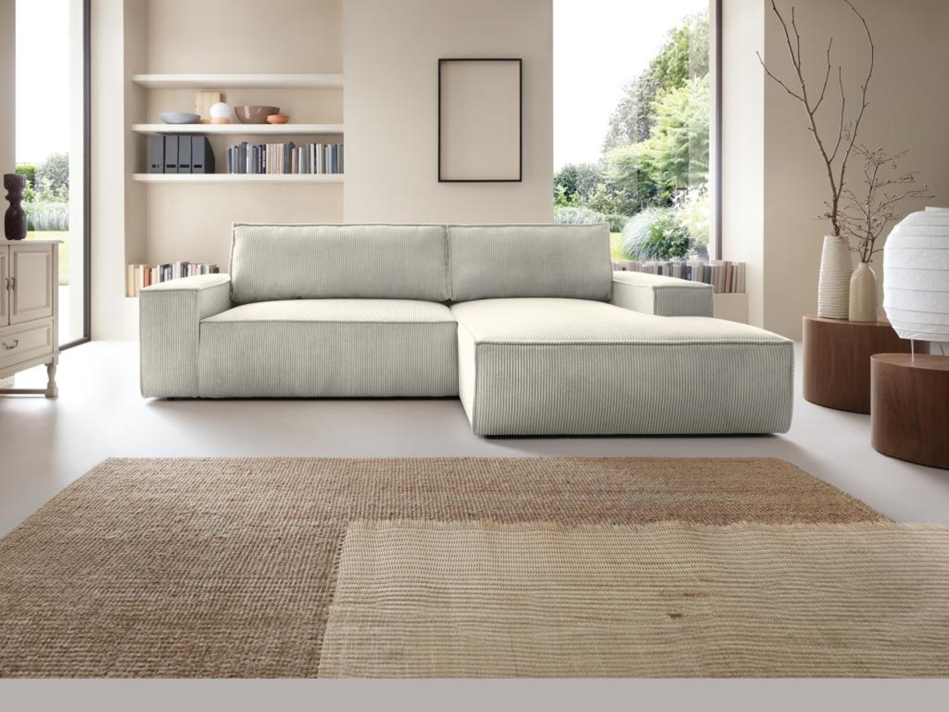 Vente-unique - Ecksofa mit Schlaffunktion - Ecke Rechts - Cord - Beige - AMELIA Bild 1