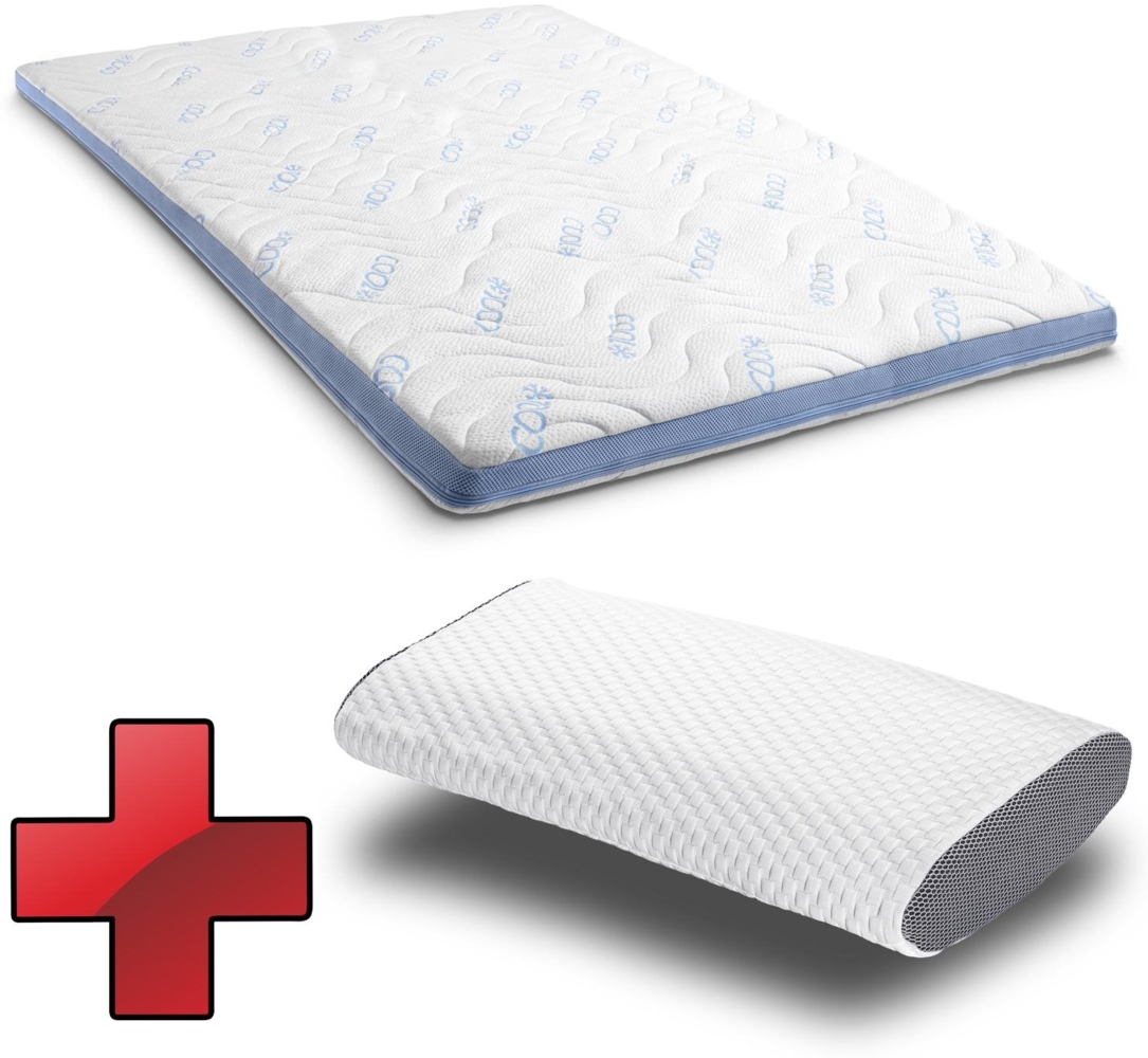 Kaltschaumtopper CloudComfort Cool 160 x 200 cm H2/H3, Höhe 7 cm, Härtegrad H2/H3, 7-Zonen Topper mit Sommer- und Winterseite + Sleezzz® Cool Kühl-Effekt Kissen Bild 1