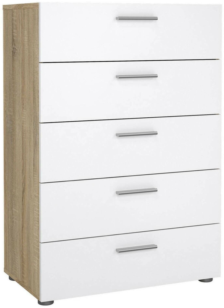 Dmora Kommode Alf, Mehrzweckkommode, Schlafzimmerkommode, Schrank mit Schubladen, 70x40 h102 cm, Eicheund Glänzendes Weiß Bild 1