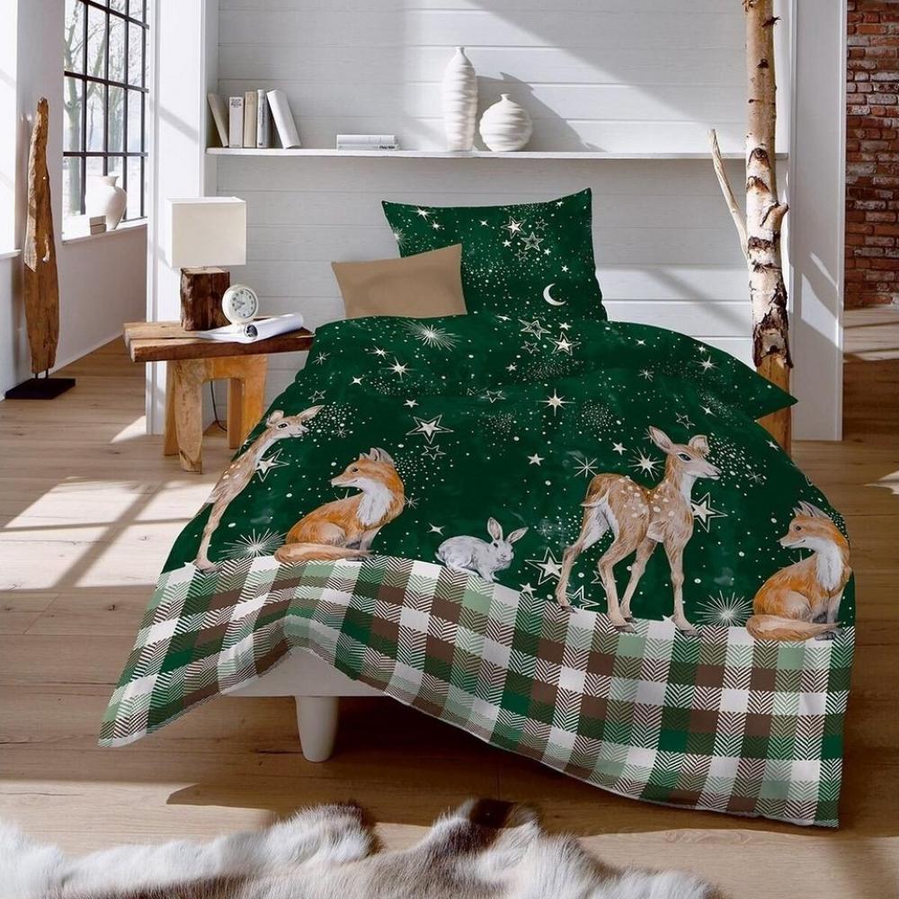 Fleuresse Aspen Biber Bettwäsche 155x220 Reh Fuchs Hase Sterne grün 434370-05 Bild 1