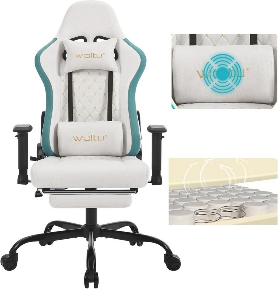 Woltu Gaming-Stuhl (1 St), ergonomisch, Kopfstütze, Fußstütze, Lendenkissen, Tech-Stoff Bild 1