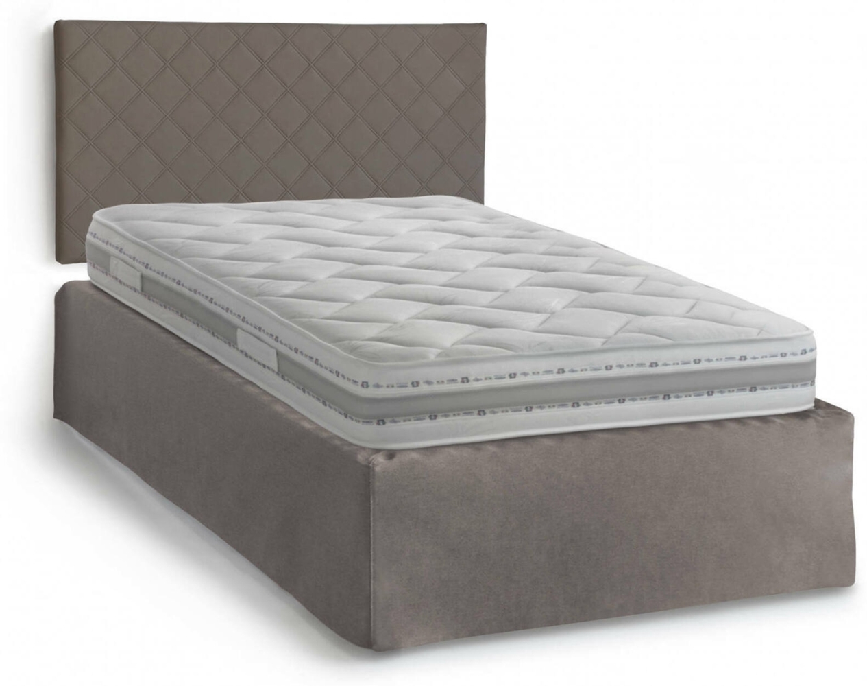 Dmora Doppelbett Opale, Kopfteilset aus Kunstleder mit orthopädischem Untergestell und Volant, 100 % Made in Italy, inklusive Matratze, 120 x 190 cm, taubengrau Bild 1