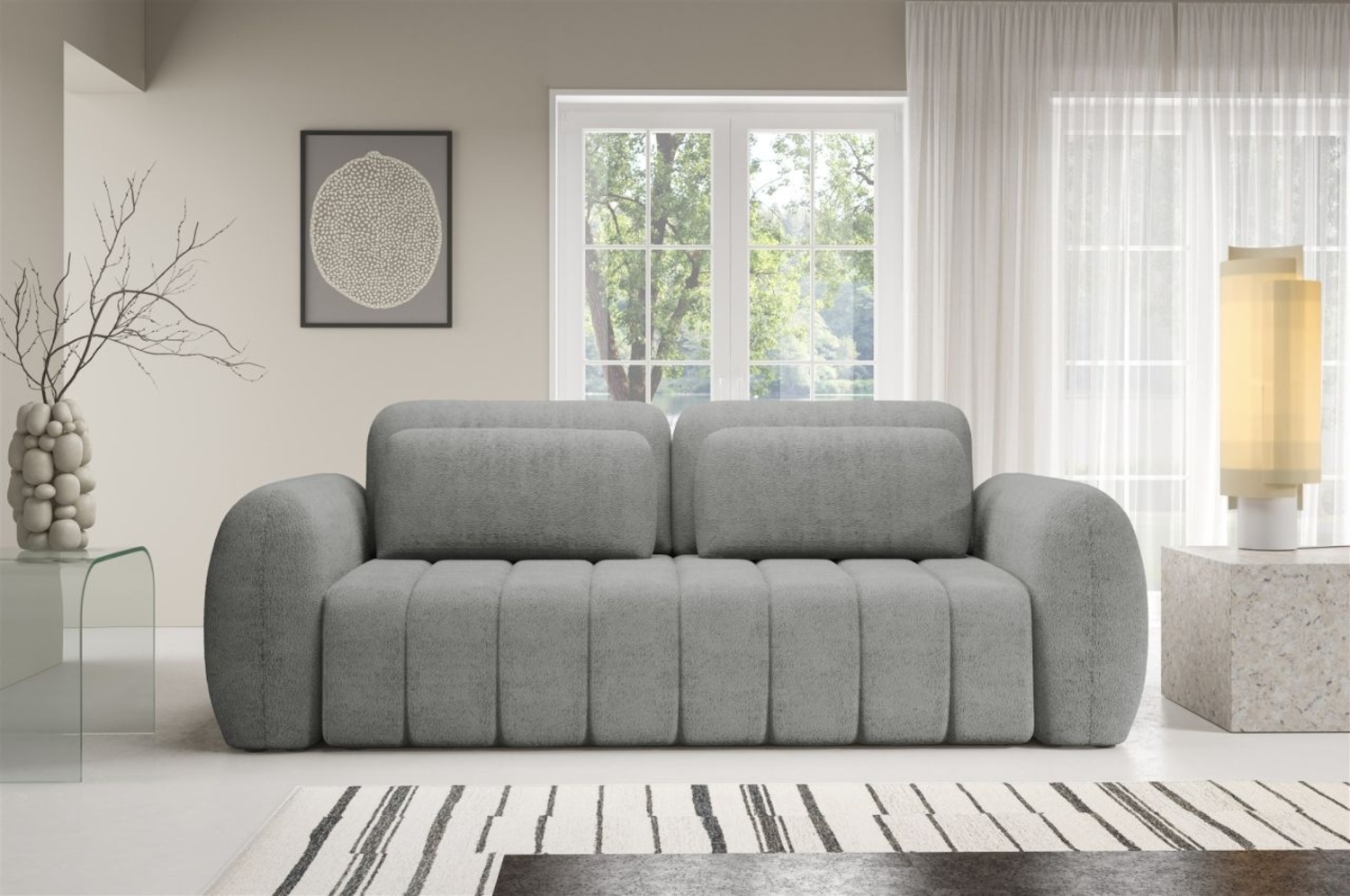 Sofa 3-Sitzer mit Schlaffunktion CARIA in Stoff Quelle Grau Bild 1