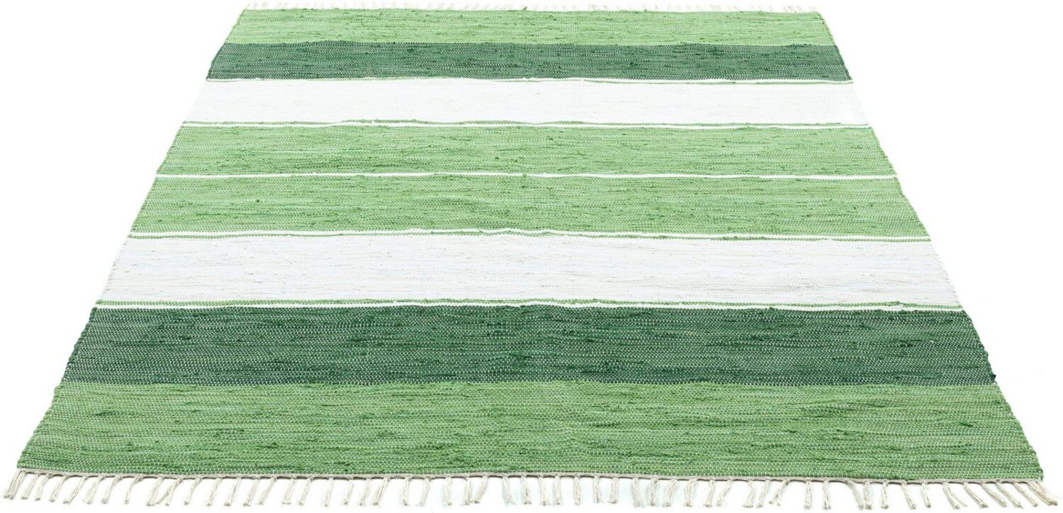 THEKO Teppich Stripe Cotton, handgewebt, rechteckig, Höhe: 5 mm, Flachgewebe, gestreift, reine Baumwolle, mit Fransen, auch als Läufer Bild 1