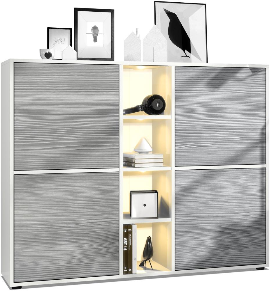 Vladon Highboard Cuba V3, Weiß matt/Avola-Anthrazit inkl. LED - Moderne Anrichte mit 12 Fächern (130,5 x 105,5 x 35,5 cm) Bild 1