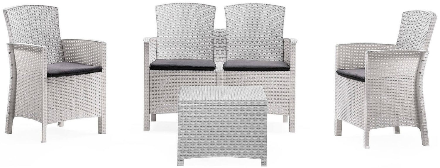 Dmora Lounge-Set für den Außenbereich Asiak, Gartenset mit Kissen, Lounge-Set für den Innenbereich in Rattan-Optik, 100 % Made in Italy, Weiß Bild 1