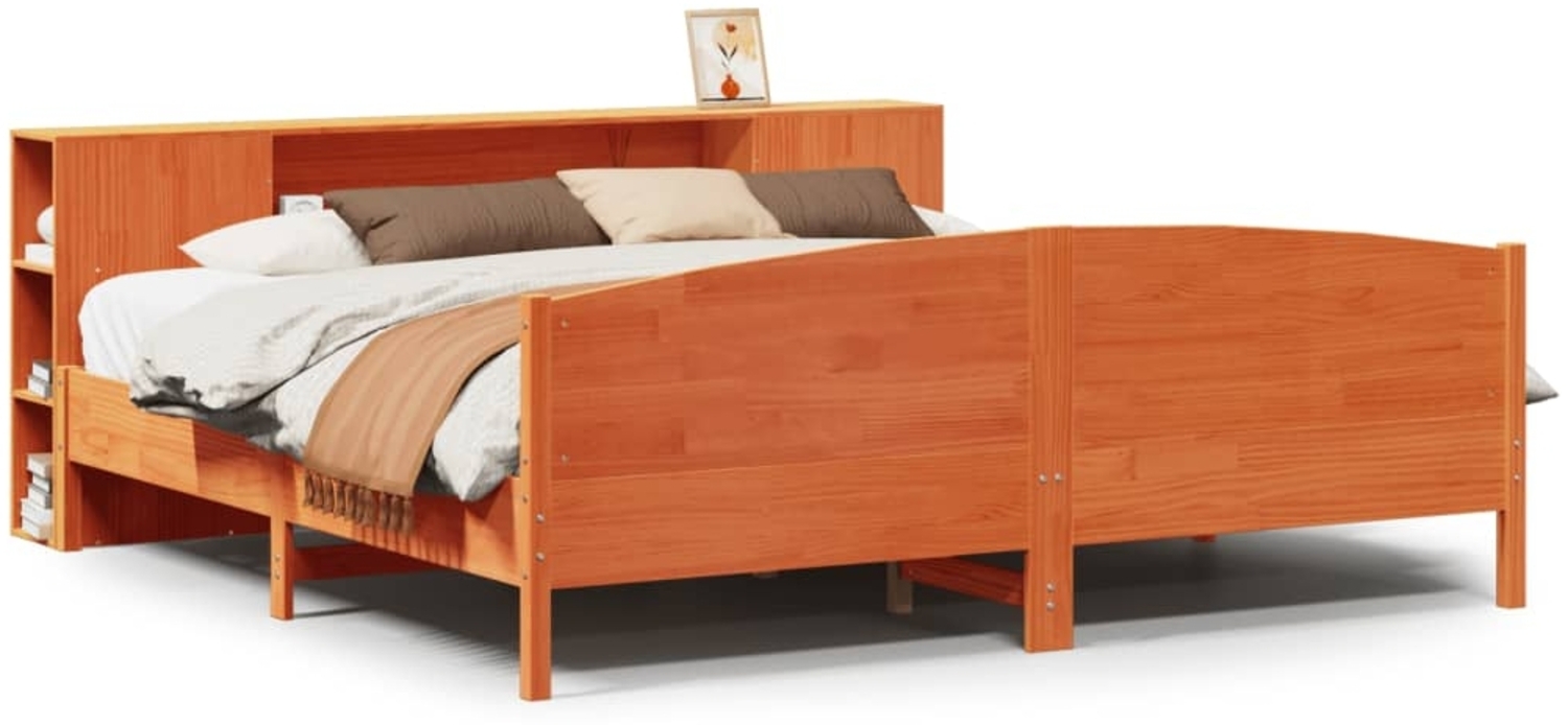 vidaXL Massivholzbett mit Regal ohne Matratze Wachsbraun 200x200 cm 3323055 Bild 1