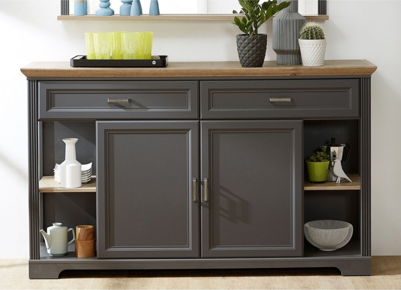 Lomadox Sideboard JÜLICH-36, Grau Absetzungen in Artisan Eiche Nb. 171/102/48 cm Bild 1