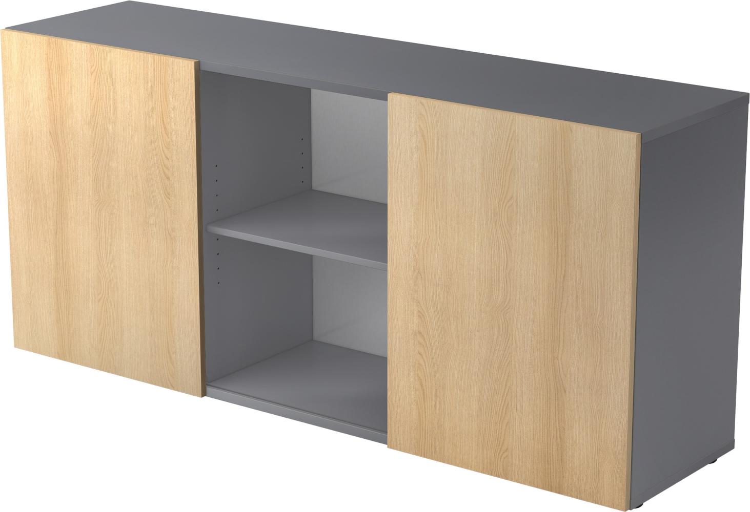 bümö® Sideboard mit Schwebetüren in Graphit/Eiche Bild 1