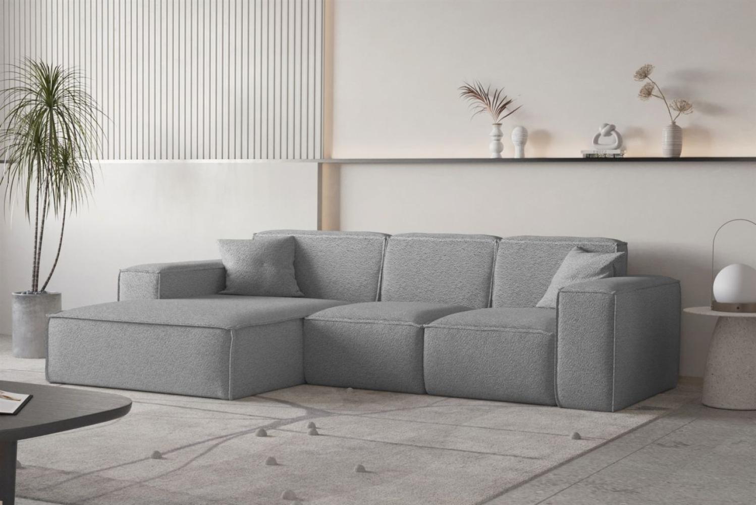 Ecksofa Designersofa CELES PREMIUM Stoff Ascot Bukla Grau Ottomane Links Bild 1