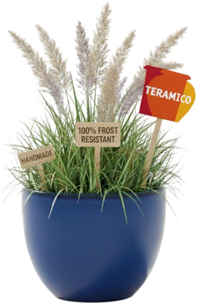 Keramik Blumentopf Eggpot Royal Blau Ø 38cm - Frostfest Pflanzkübel Glasiert Rund Bild 1