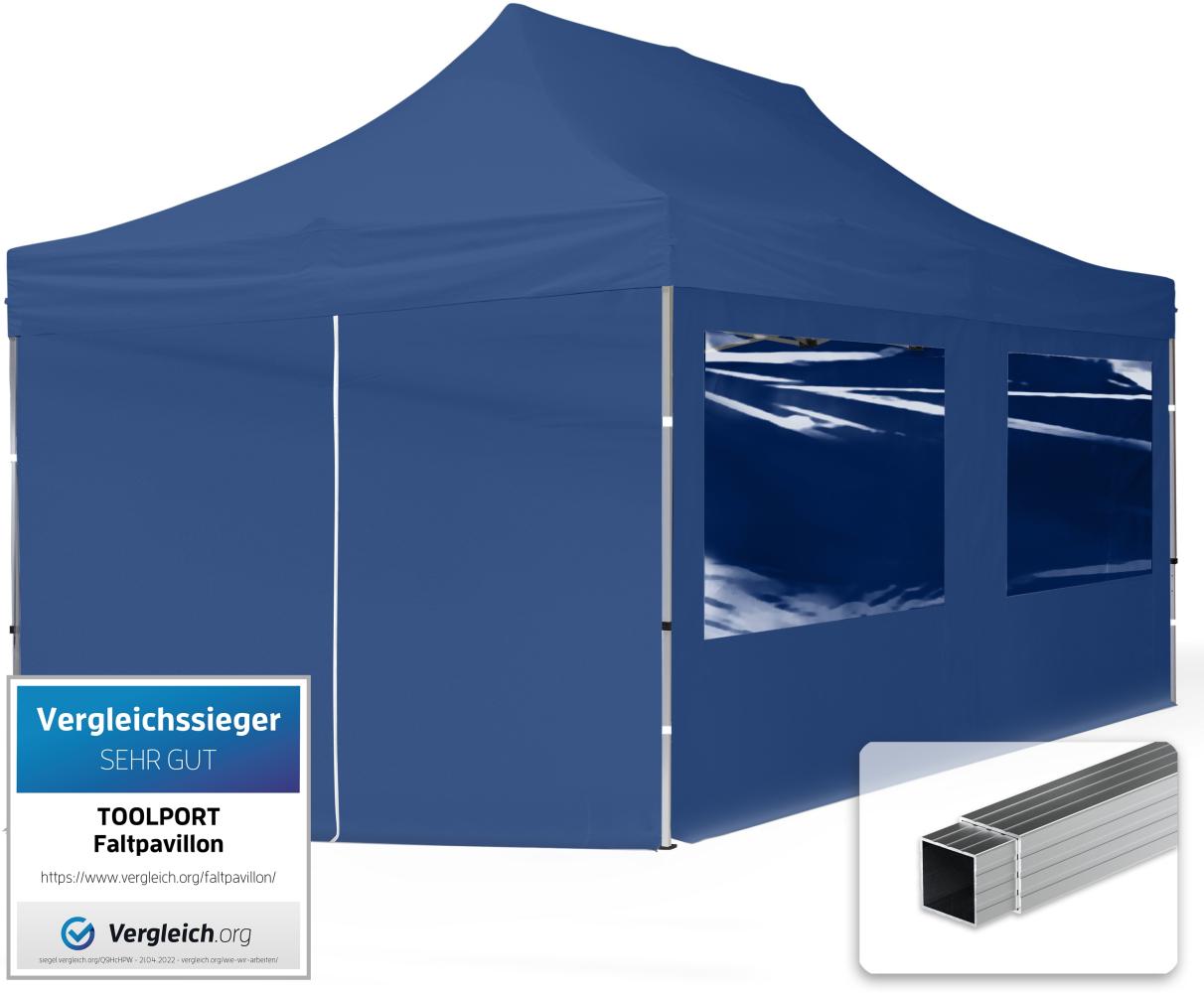 3x6 m Faltpavillon, ECONOMY Alu 32mm, Seitenteile mit Panoramafenstern, blau Bild 1