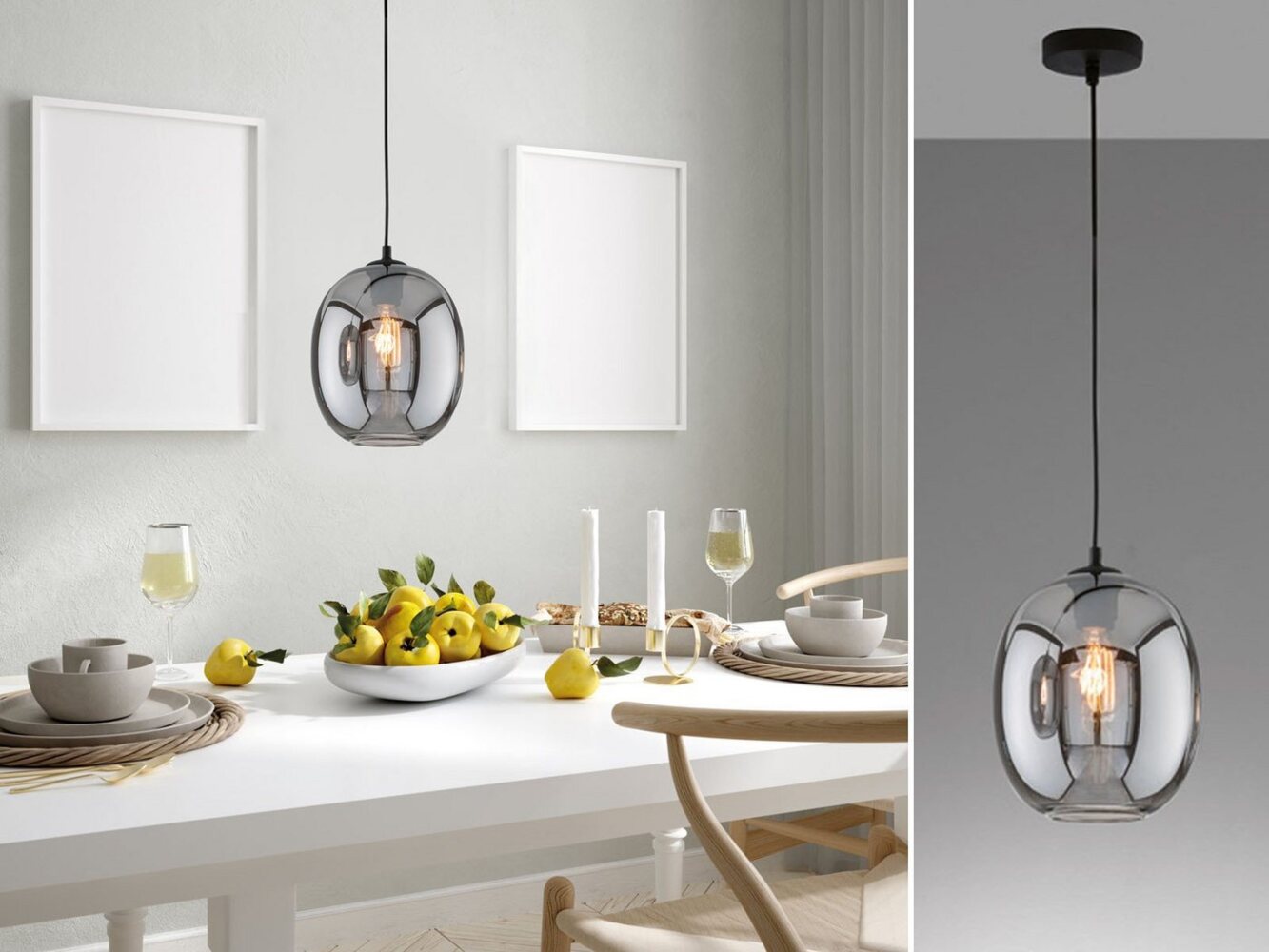 LED Pendelleuchte Industrial einflammig Rauchglas - Glaskugel, Ø 21cm Bild 1