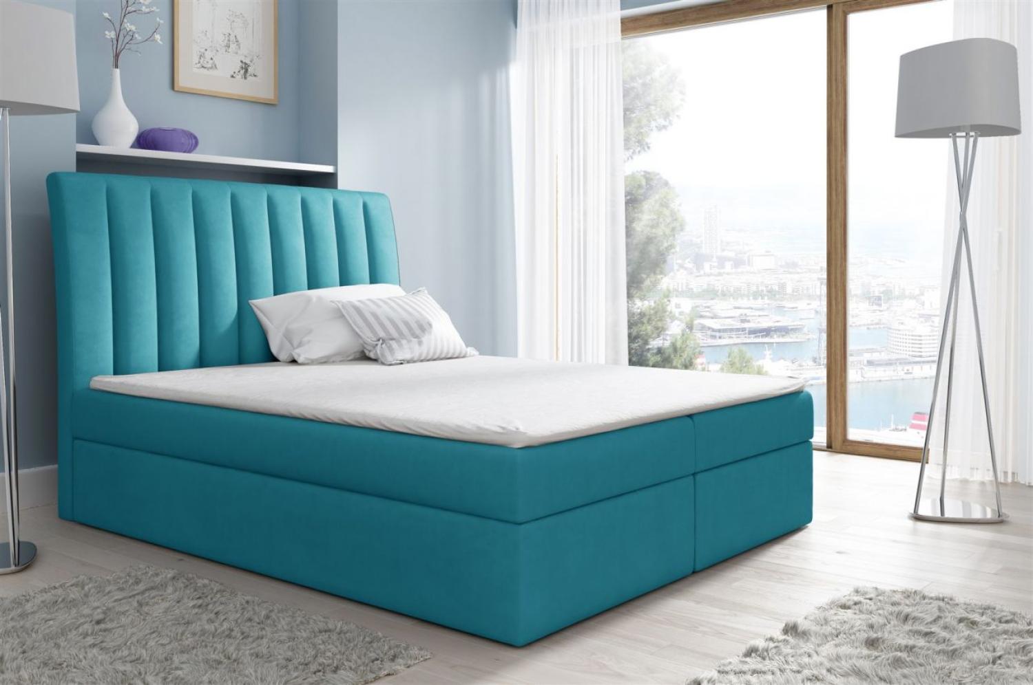 Boxspringbett MALENA 180x200cm Stoff Türkis Bild 1