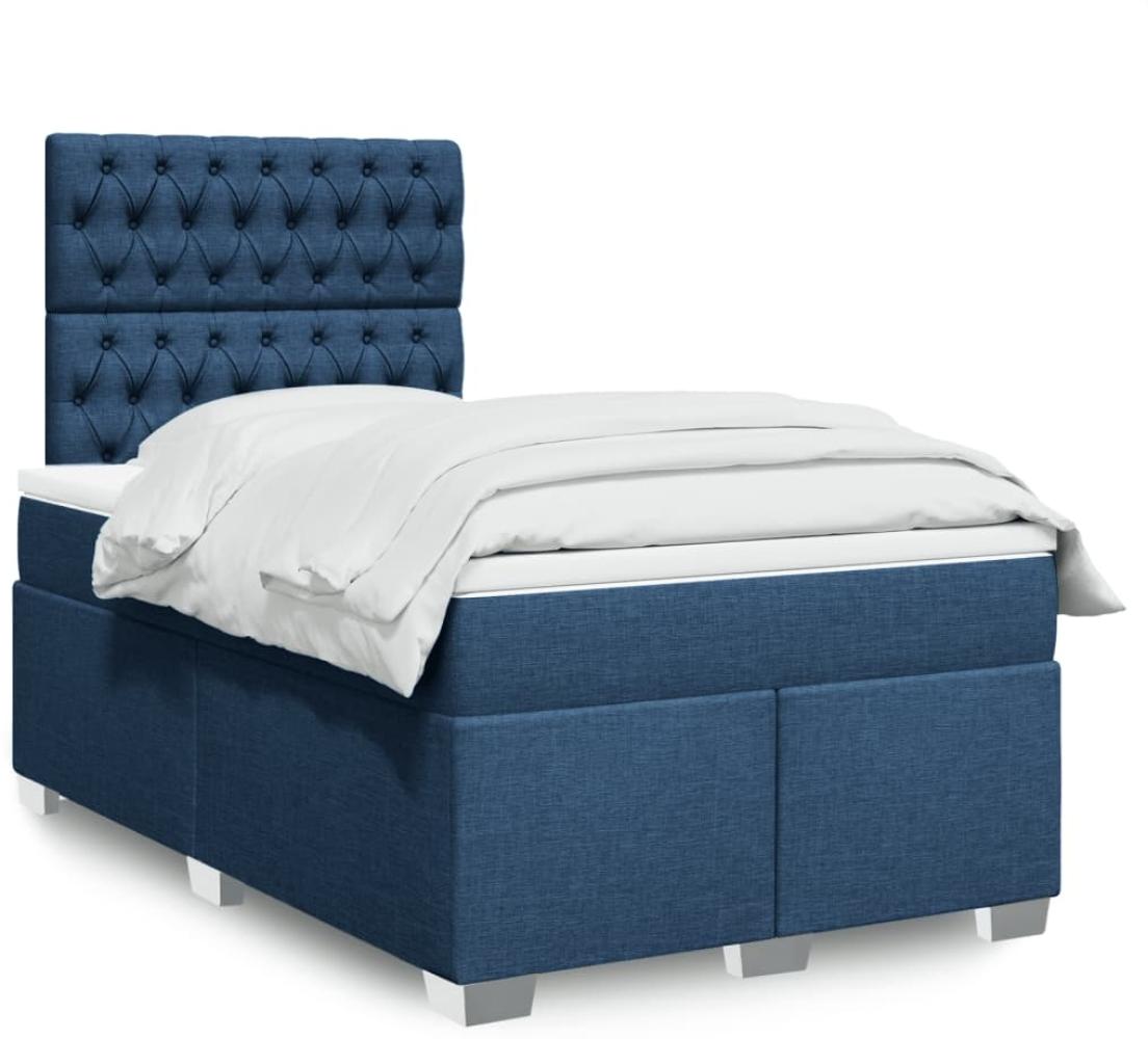 vidaXL Boxspringbett mit Matratze Blau 120x190 cm Stoff 3292740 Bild 1