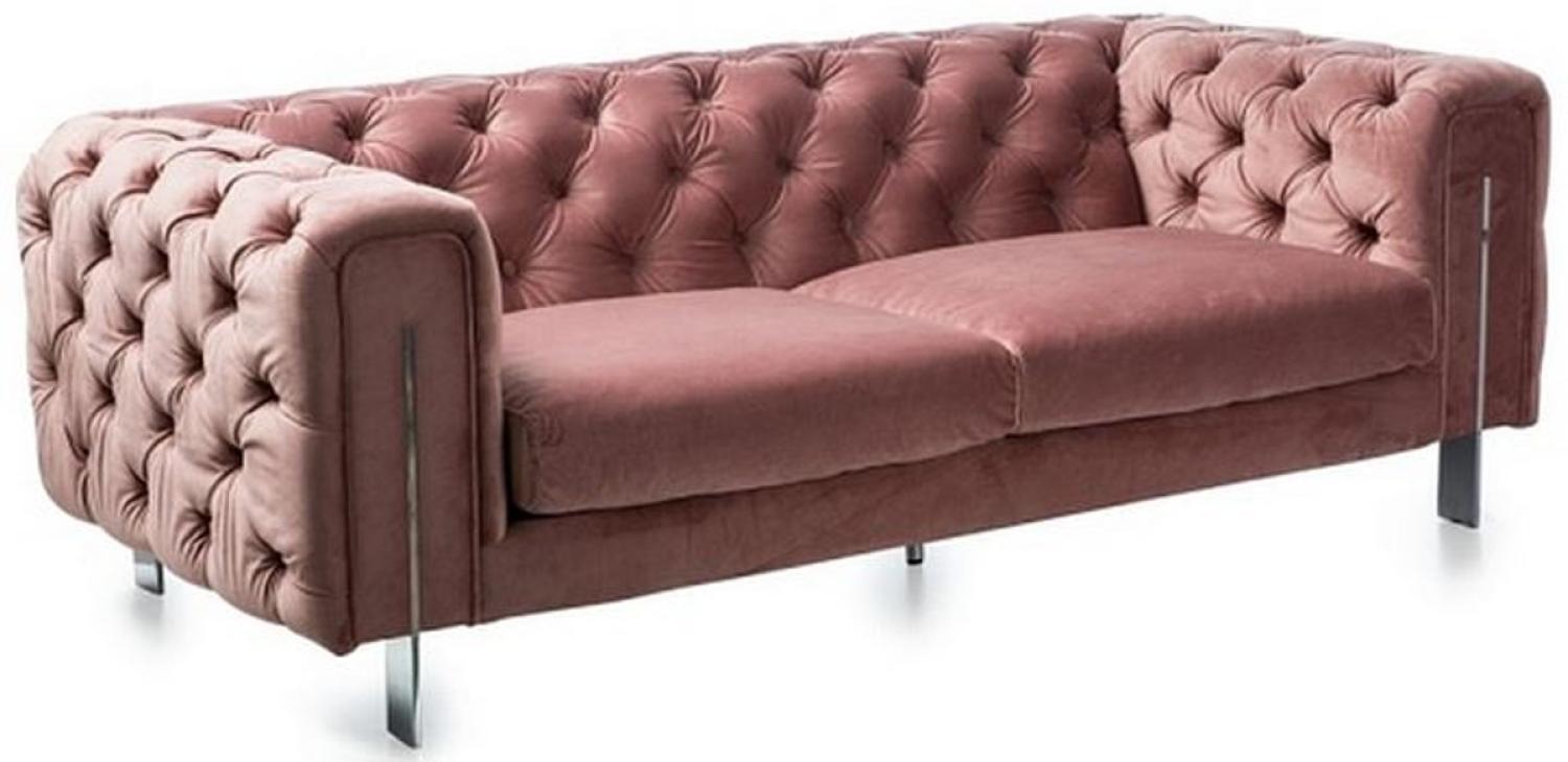 Casa Padrino Luxus Chesterfield Samt Sofa Vintage Rosa / Silber 200 x 100 x H. 68 cm Bild 1